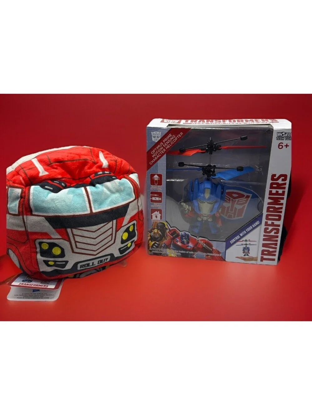 Transformers Optimus Prime Bundle Motion Sensing Helicopter & Reversible Plushie